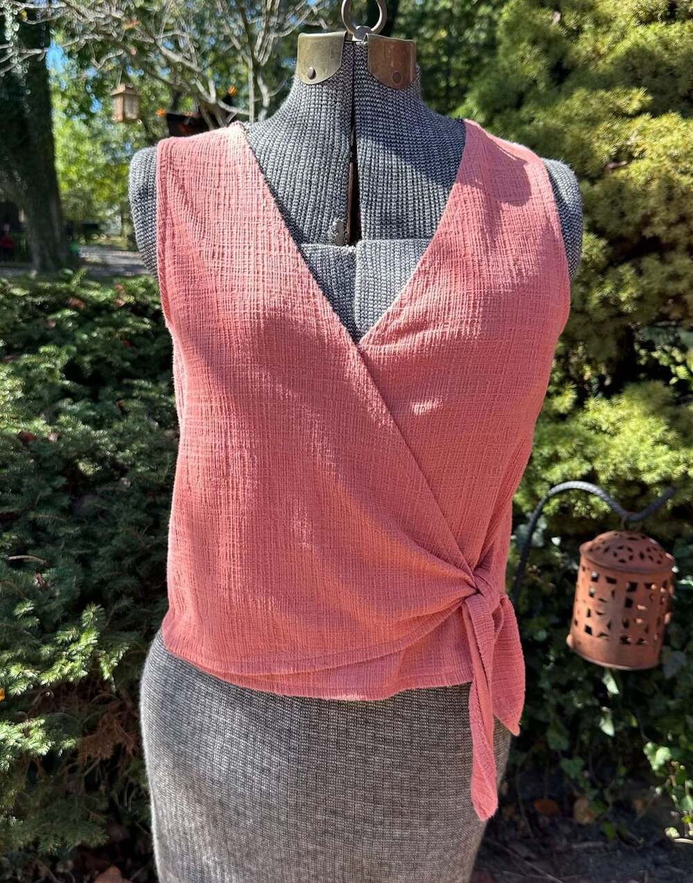 Madewell Texture & Thread Sweet Dahlia Wrap-Tie Tank Top Peach Pink Medium